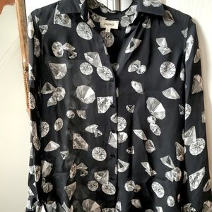 L’AGENCE BRAND BLACK DIAMOND PRINT SILK BLOUSE SHIRT SIZE XXS.